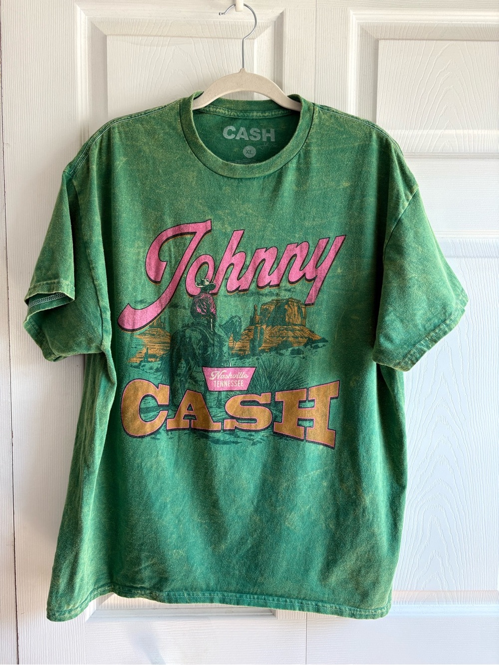 Johnny Cash Shirt XL I've Been Everywhere Green Country Band Tour Acid Boxy Tee